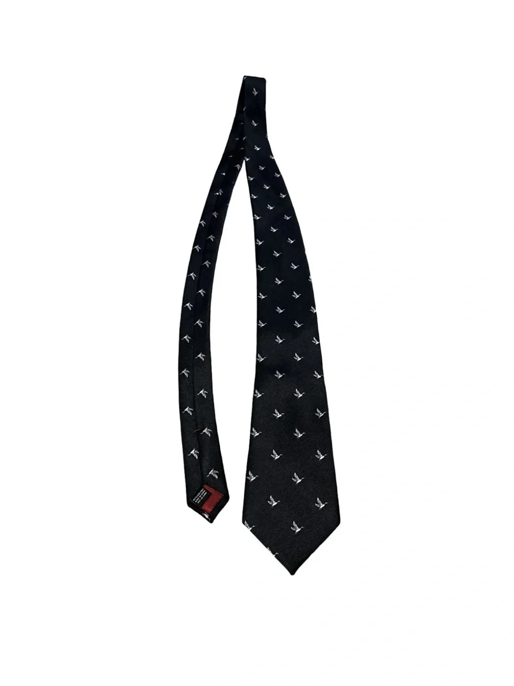 Black SILK Duck Tie - Black tie with birds in flight 100 silk tie - Tommy-